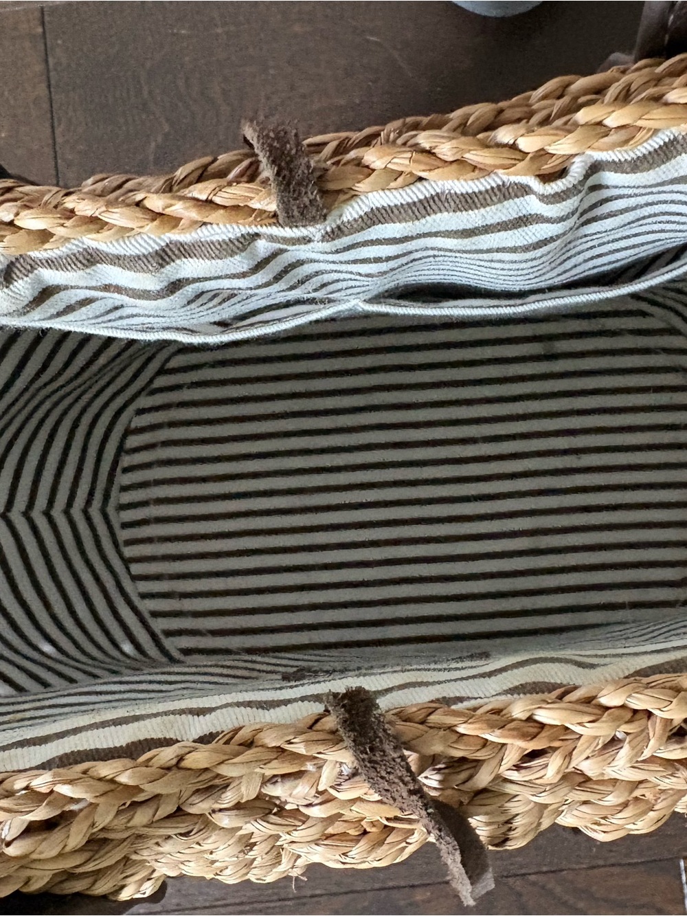 J. Crew Natural Straw Woven Tote with Dark Brown Handles - Picture 2 of 6